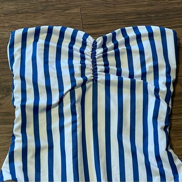 Strapless Summer Beach Striped Knot Front One Piece Swimsuit Blue White Large - Picture 3 of 10